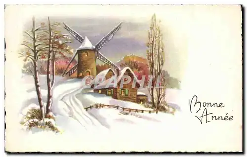 Cartes postales Fantaisie Bonne annee Moulin Windmill