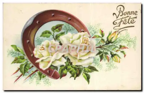 Cartes postales Fantaisie Bonne fete Fer a cheval Roses