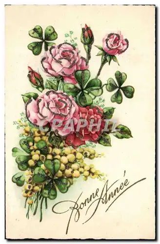 Ansichtskarte AK Fantaisie Fleur Bonne annee Roses