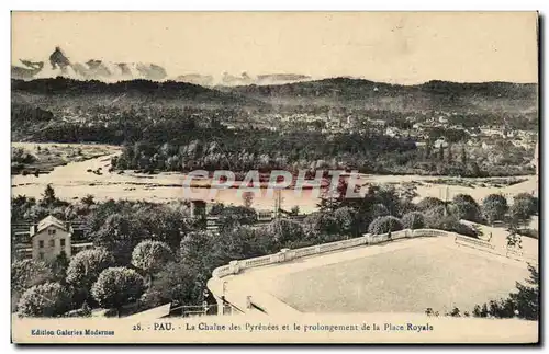 Cartes postales Pau la chaine des pyrenees et le prolongement de la place Royale