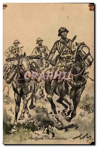Cartes postales Militaria Uniformes Dragons Fusil mitrailleur