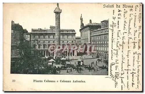 Cartes postales Italie Italia Saluti di Roma Piazza colonna e colonna Antonina