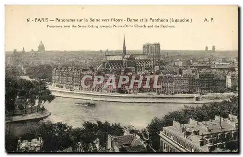 Cartes postales Paris Panorama sur la Seine vers Notre Dame et la pantheon