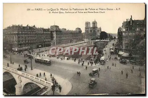 Cartes postales Paris Le quai St Michel la prefecture de police et Notre DAme