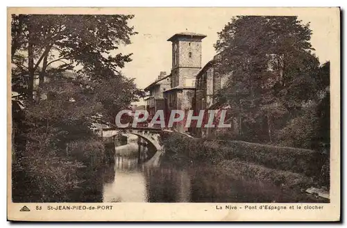 Cartes postales Saint Jean Pied de port La Nive Pont d&#39Espagne et le clocher