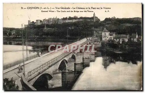 Cartes postales Chinon Vue generale le chateau et le pont sur la Vienne