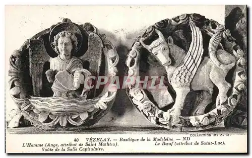 Cartes postales Vezelay Basilique de la Madeleine L'hommte (ange attribut de Saint Mathieu) Voute de la salle