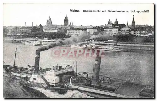 Ansichtskarte AK Mainz rheinansicht mit Salonbooten u Schleppschiff
