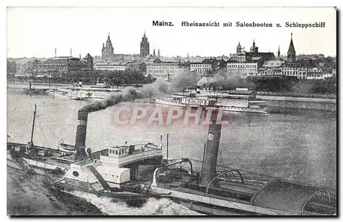 Cartes postales Mainz rheinansicht mit Salonbooten u Schleppschiff