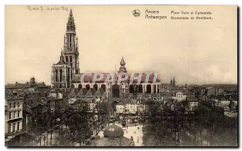 Cartes postales Belgique Anvers Place verte et cathedrale