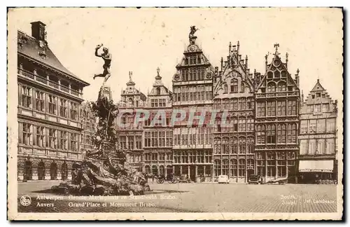 Cartes postales Belgique Anvers Grand place et monument Brabo