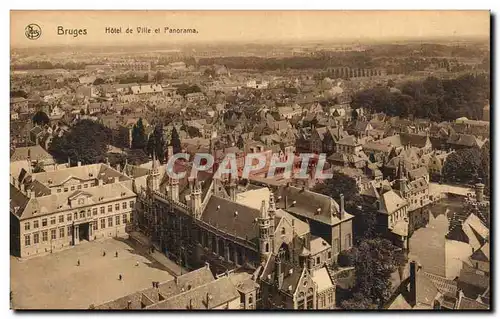 Cartes postales Bruges Hotel de ville et panorama