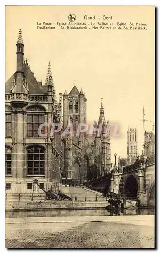 Cartes postales Gand La poste Eglise St Nicolas le beffroi et l&#39eglise St Bavon