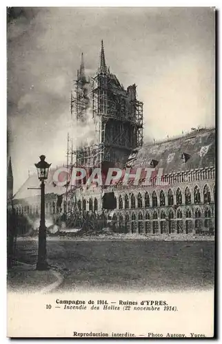 Cartes postales Belgique Ypres Ruines Incendie des Halles (22 novembre 1914)