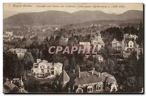 Cartes postales Baden Baden Aussicht vom Turme des Schlosses Solms gegen Gacillienberg u Gelbe Eiche