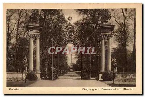 Ansichtskarte AK Postdam Eingang von Sanssouci am obelisk