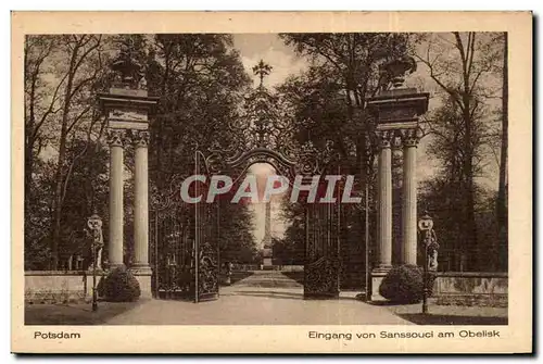 Cartes postales Postdam Eingang von Sanssouci am obelisk