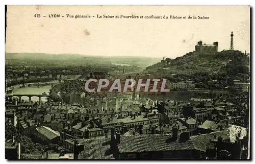 Cartes postales Lyon Vue generale La saone et Fourviere et confluent du Rhone et de la Saone