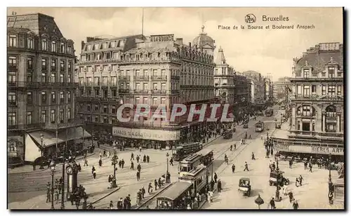 Cartes postales Bruxelles Place de la Bourse et boulevard Anspach