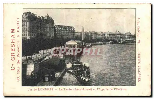 Great BRitain London la Tamise Embankment et l'aiguille de Cleopatre