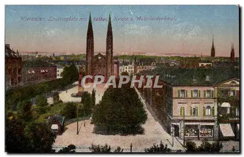 Cartes postales Wiesbaden Louisepnplatz mit kathol Kirche