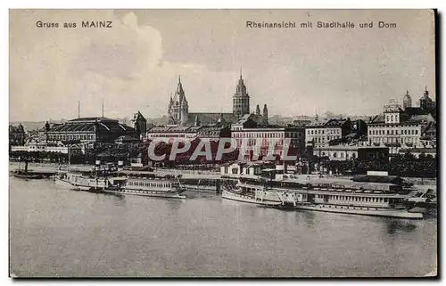 Cartes postales Gruss aus Mainz Rheinansicht mit Stadthalle und Dom