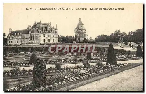 Chenonceaux Cartes postales Le chateau La tour des Marques et le jardin