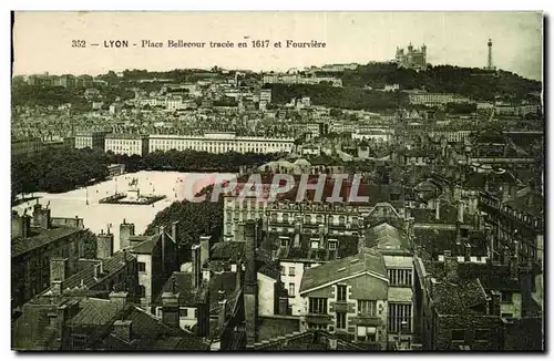 Cartes postales Lyon Place Bellecour tracee en 1617 et Fourviere