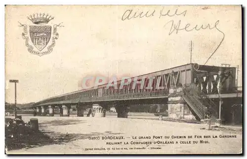 Cartes postales Bordeaux Le grand pont du chemin de fer sur la Garonne