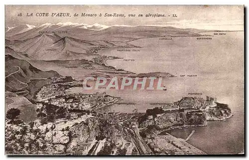 Cartes postales Cote d&#39Azur de Monaco a San Remo vue en aeroplane