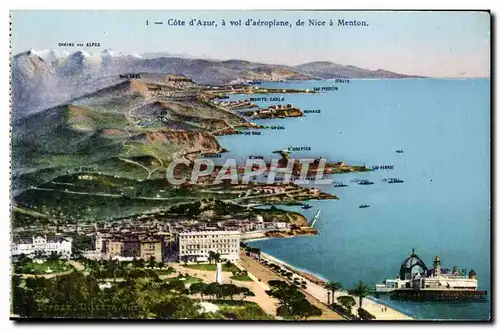 Cartes postales Cote d&#39azur a vol d&#39aeroplane de Nice a Menton