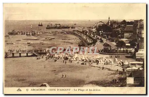 Cartes postales Arcachon La plage et les jetees