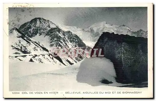 Cartes postales Col de Voza en hiver Bellevue Aiguilles du Midi et de Bionnassay