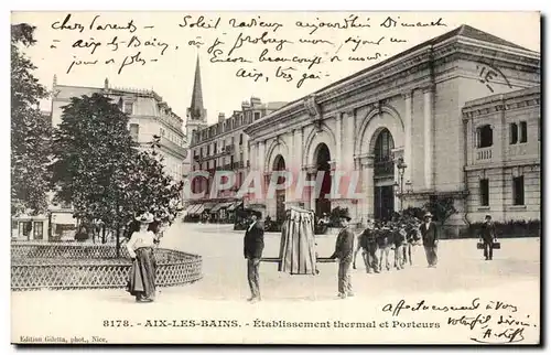 Cartes postales Aix les Bains Etablissement thermal et porteurs Ane donkey Mule