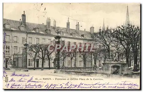 Nancy Cartes postales Fontaines et grilles place de la carriere