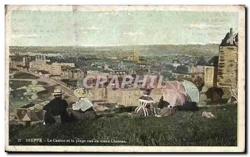 Ansichtskarte AK Dieppe Le casino et la plage vue du vieux chateau