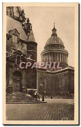 Cartes postales Paris entree laterale de l&#39eglise St Etienne du Mont et dome du Pantheon