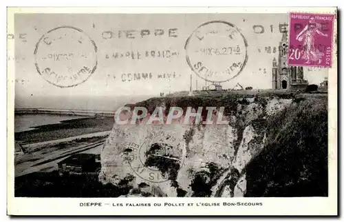 Ansichtskarte AK Dieppe Les falaises du Pollet et l&#39eglise bon Secours