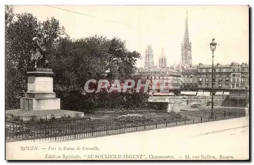 Cartes postales Rouen Vers la statue de Corneille ( publicite Au soulier d&#39argent 21 rue Rollon )