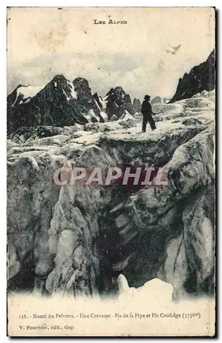 Cartes postales Massif du Pelvoux Une crevasse Pix de la Pipe et le pic Coolige