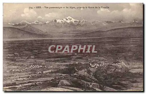 Cartes postales Gex Vue panoramique et les Alpes prise de la route de la Faucille