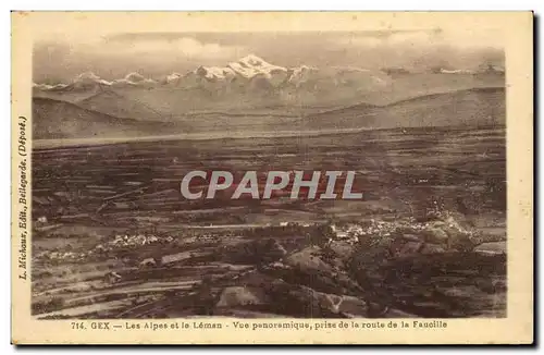 Cartes postales Gex Les Alpes et le Leman Vue panoramique prise de la route de la Faucille