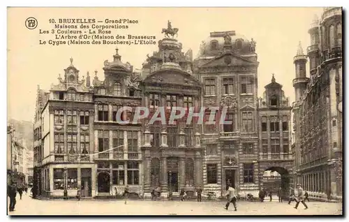 Cartes postales Bruxelles Grand Place Maison des corporations Les 3 couleurs la rose l'arbre d'or Le cygne