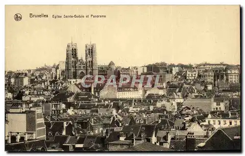 Cartes postales Bruxelles Eglise Sainte Gudule et panorama