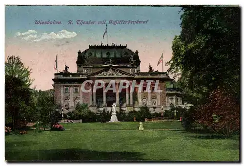 Cartes postales Wiesbaden K Theater mit Schillerdenkmal