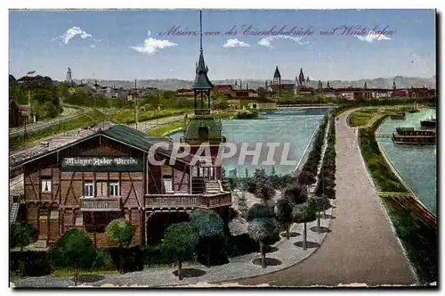 Cartes postales Mainz von er Eisenbahnbrucke mit Winterhafen