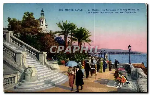 Cartes postales Monaco Monte Carlo Le casino les terrasses et le Cap Martin