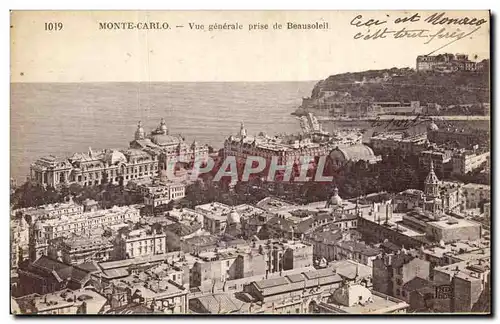 Ansichtskarte AK Monaco Monte Carlo Vue generale prise de Beausoleil