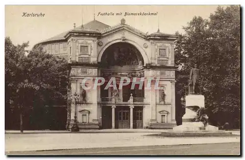 Cartes postales Karlsruhe Festhalle mit Bismarckdenkmal