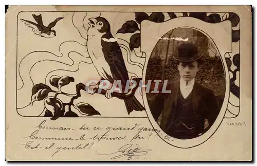 Animaux - Oiseaux - Bird - Sparrow - Serious man in top hat - homme - fantaisie- Cartes postales